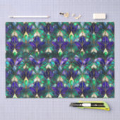Papier Mousseline Verre turquoise, violet et or peacock (Artisanat)