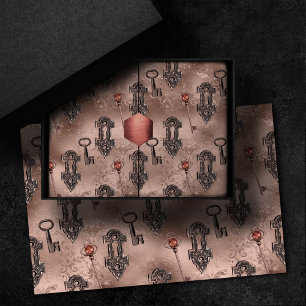 Papier Mousseline Verrouillage Steampunk et Rose clé Gold Découpag