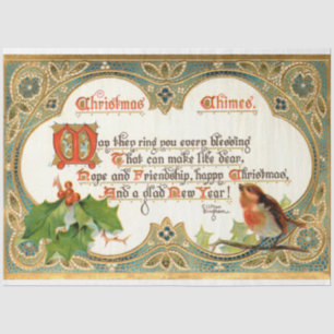 Papier Mousseline Verse de Noël Ornat Gold Vintage, Robin & Holly
