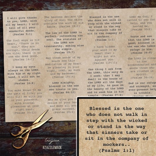 Papier Mousseline Versets de Psaume pour Journaux de la Bible de la 