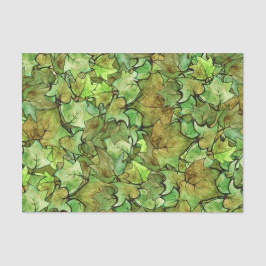 Papier Mousseline Vert anglais Ivy Nature Motif d'aquarelle (Recto)