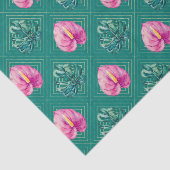 Papier Mousseline Vert avec fleurs tropicales et Feuilles de palmier (Détail)