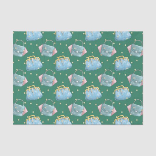 Papier Mousseline Vert avec Sac Bleu (Recto)