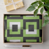 Papier Mousseline Vert blanc noir Carrés géométriques (Cadeau)
