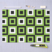 Papier Mousseline Vert blanc noir Carrés géométriques (Artisanat)