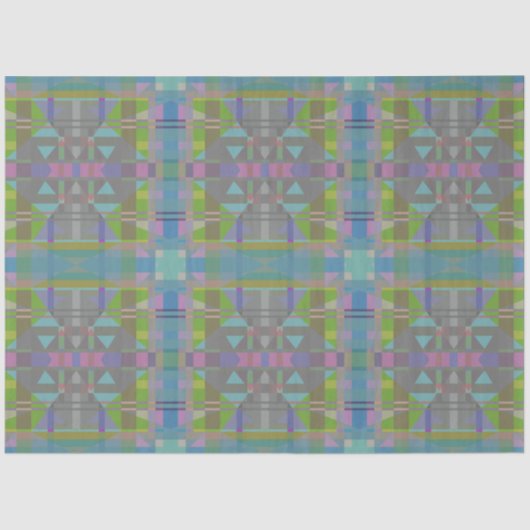 Papier Mousseline Vert bleu violet géométrique (Recto)