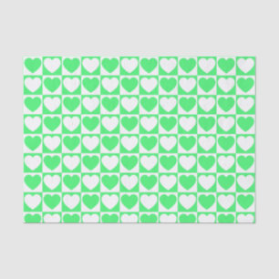 Papier Mousseline Vert clair et À damiers blanc aux coeurs