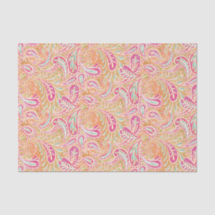 Papier Mousseline Vert d'Aqua de pêche de rose en pastel de Paisley