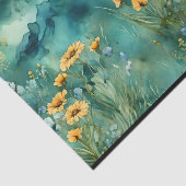 Papier Mousseline Vert doux paysage aquarelle fleurs sauvages (Détail)