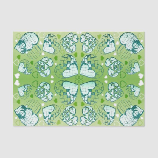 Papier Mousseline Vert et blanc Whimsical Romantique Coeurs motif (Recto)
