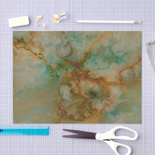 Papier Mousseline Vert et marbre d'or (Artisanat)