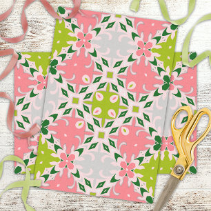 Papier Mousseline Vert Été Juché Et Motif Rose Pâque