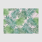 Papier Mousseline Vert feuillage tropical sur aquarelle rose (Recto)