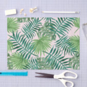 Papier Mousseline Vert feuillage tropical sur aquarelle rose (Artisanat)