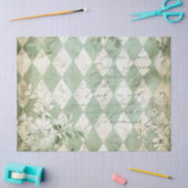 Papier Mousseline Vert Harlequin Floral Script Vintage (Artisanat)