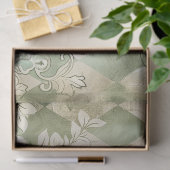 Papier Mousseline Vert Harlequin Floral Script Vintage (Cadeau)
