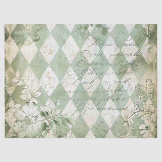 Papier Mousseline Vert Harlequin Floral Script Vintage (Recto)