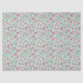 Papier Mousseline Vert menthe aux fleurs de cerisier rose (Recto)