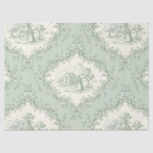 Papier Mousseline Vert menthe toile florale de campagne française -