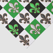 Papier Mousseline Vert Noir Blanc À damiers Fleur de lis Design (Détail)