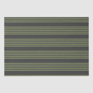 Papier Mousseline Vert olive et charbon de bois cinq bandes motif