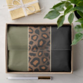 Papier Mousseline Vert olive, noir et empreinte de léopard (Cadeau)