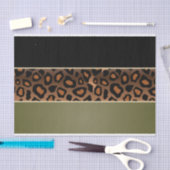 Papier Mousseline Vert olive, noir et empreinte de léopard (Artisanat)