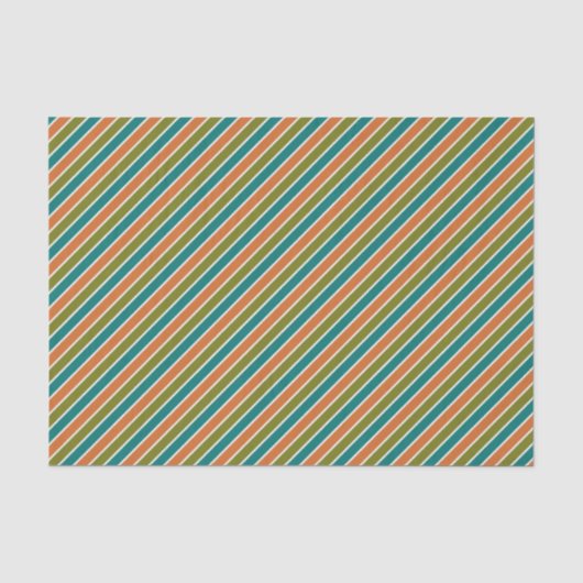 Papier Mousseline Vert olive, Turquoise et orange rayé (Recto)