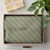 Papier Mousseline Vert olive, Turquoise et orange rayé (Cadeau)
