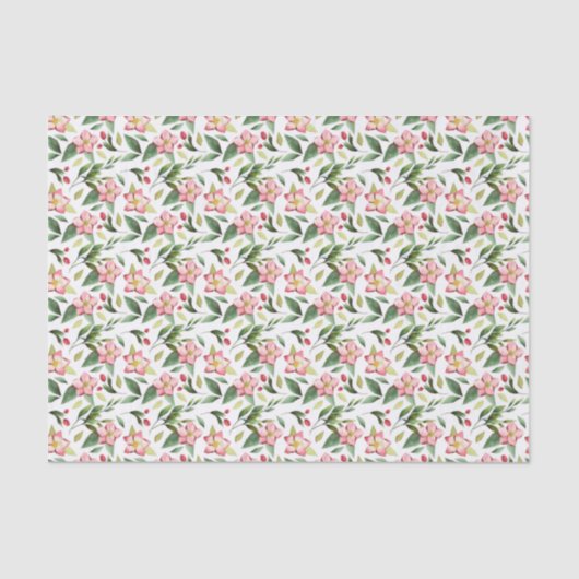 Papier Mousseline Vert rose Fleurs de Noël Aquarelle (Recto)