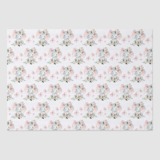 Papier Mousseline Vert rose mignon Baby shower de cadre d'éléphant F (Recto)