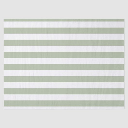 Papier Mousseline Vert sauge clair et rayures blanches (Recto)