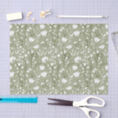 Papier Mousseline Vert sauge et blanc floral Mariage Anniversaire  (Artisanat)