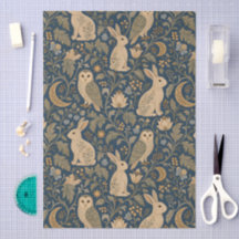 Vert sauge et bleu motif floral lapin et hibou