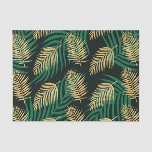 Papier Mousseline Vert sauvage et Feuilles d'or contre Noir (Recto)