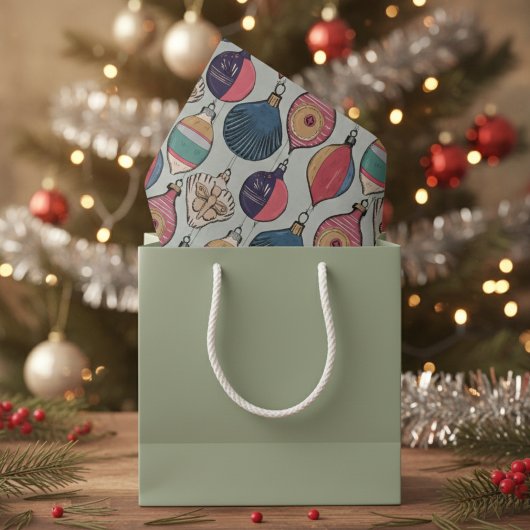 Papier Mousseline Vert Vintage Noël Ornements Motif