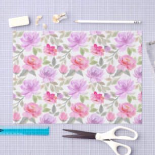 Papier Mousseline Vibe Printanier Frais : Dessin Floral Rose et Viol