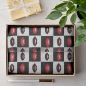 Papier Mousseline Vibes rétro Lèvres rouges Noir et blanc Checkerboa (Cadeau)
