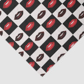 Papier Mousseline Vibes rétro Lèvres rouges Noir et blanc Checkerboa (Détail)