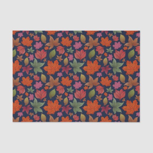 Papier Mousseline Vibrant Feuilles d'automne, rouge, orange, vert (Recto)
