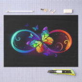 Papier Mousseline Vibrant infinity with rainbow butterfly on black (Artisanat)