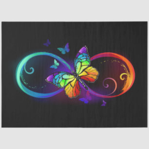 Papier Mousseline Vibrant infinity with rainbow butterfly on black