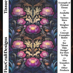 Papier Mousseline Vibrant Magenta & Fleurs de Paeonie Roses CT3 Déco