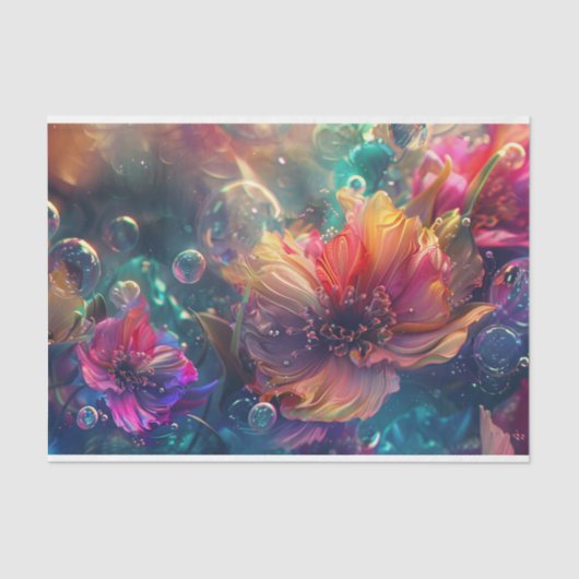 Papier Mousseline Vibrant rose orange Turquoise Floral Découpage (Recto)