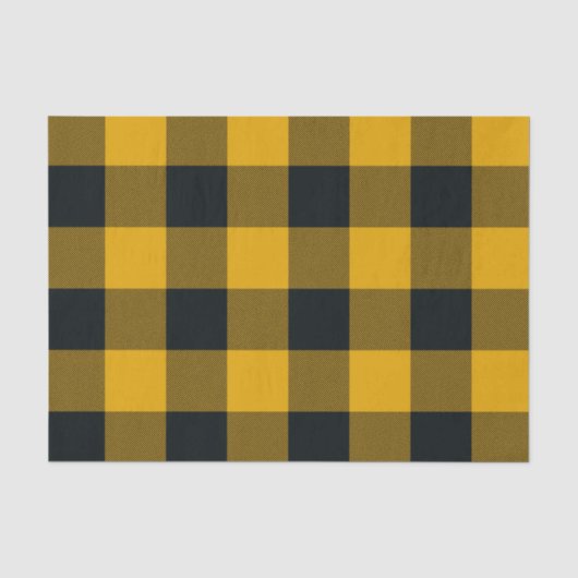 Papier Mousseline Vichy jaune et noir rustique à carreaux (Recto)