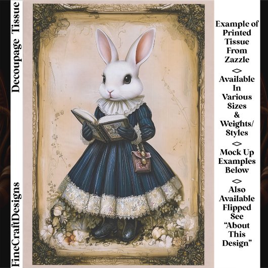 Papier Mousseline Victorian Dressed Rabbit With Book ER7L Decoupage