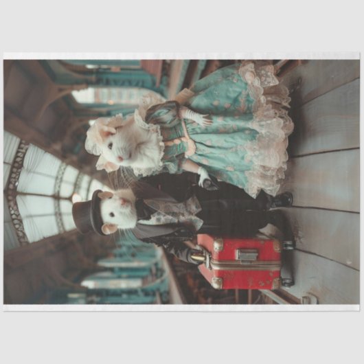 Papier Mousseline Victorian élégamment habillé Mouse Couple Decoupag (Recto)