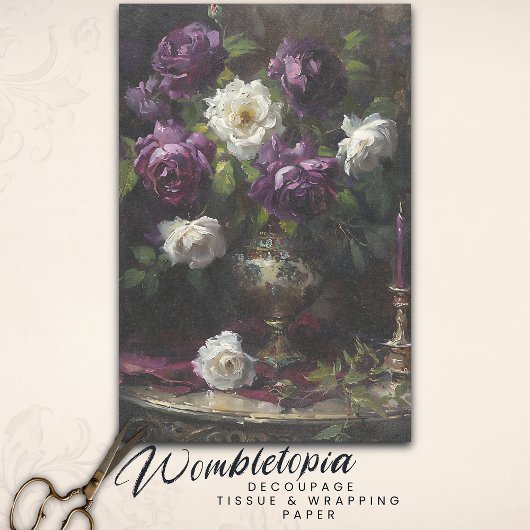 Papier Mousseline Victorian Floral Still Life Roses élégants dans Va