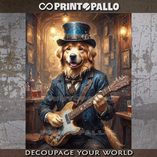 Papier Mousseline Victorian Golden Retriever avec guitare électrique