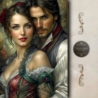 Papier Mousseline Victorian Lovers Portrait Romantic Decoupage